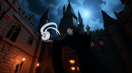 A classic Disney villain is captured in a moment of spellcasting within an ancient castle. The photograph showcases precise a