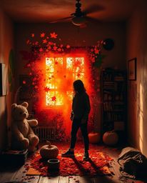 Experience the warmth of autumn captured in a room exploding with vibrant paint. Earthy tones and a cozy atmosphere are silho