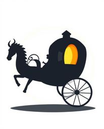 This artwork showcases a magical pumpkin transforming into a carriage rendered in a modern, flat design style. The silhouette