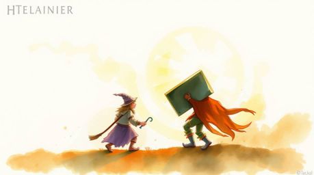 A delicate watercolor painting showcases a pivotal moment where an anvil is poised to drop on a trickster character, all bath