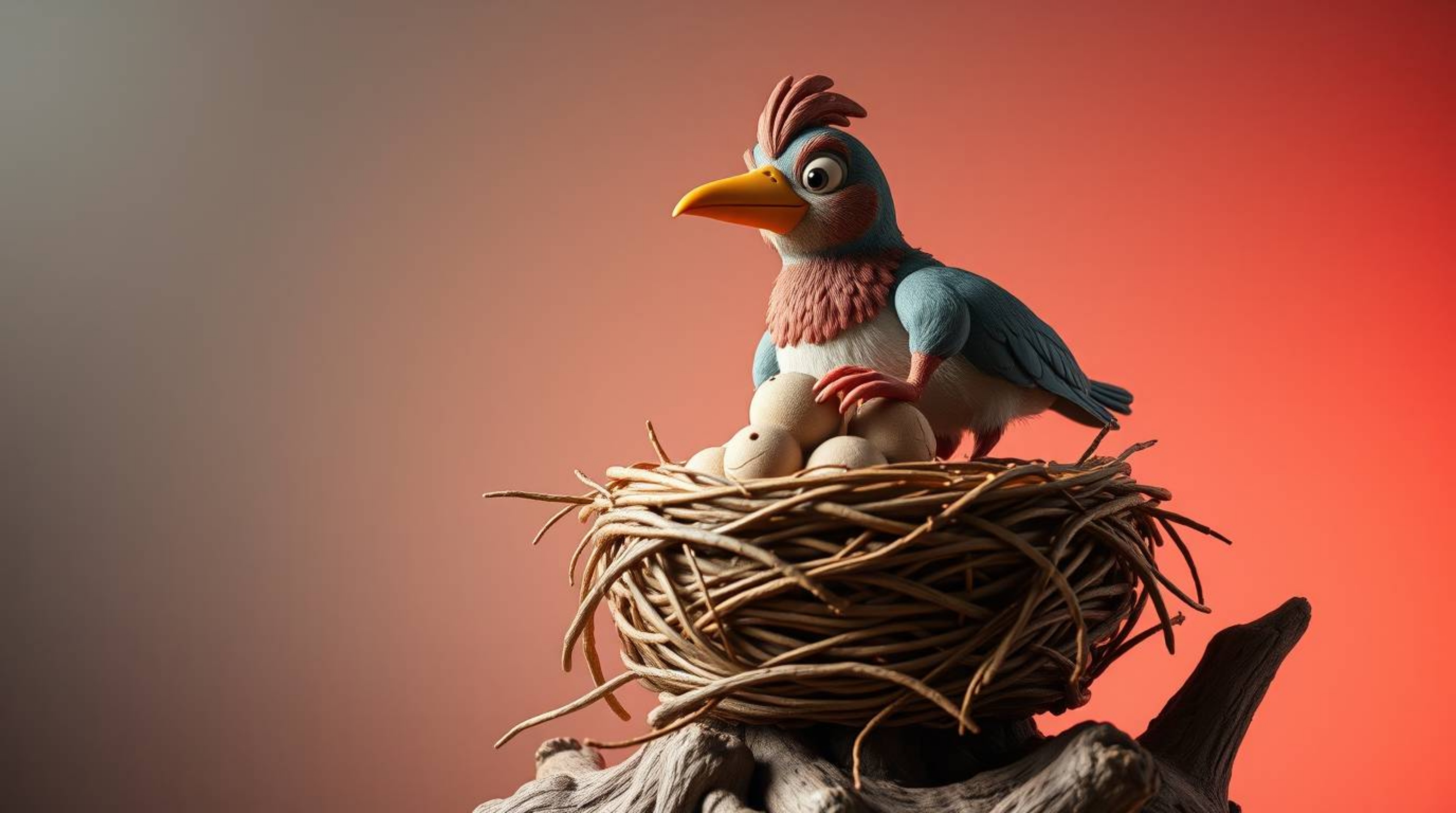 A captivating image showcases two cartoon birds meticulously constructing a nest, rendered in a smooth, gradient-highlighted 