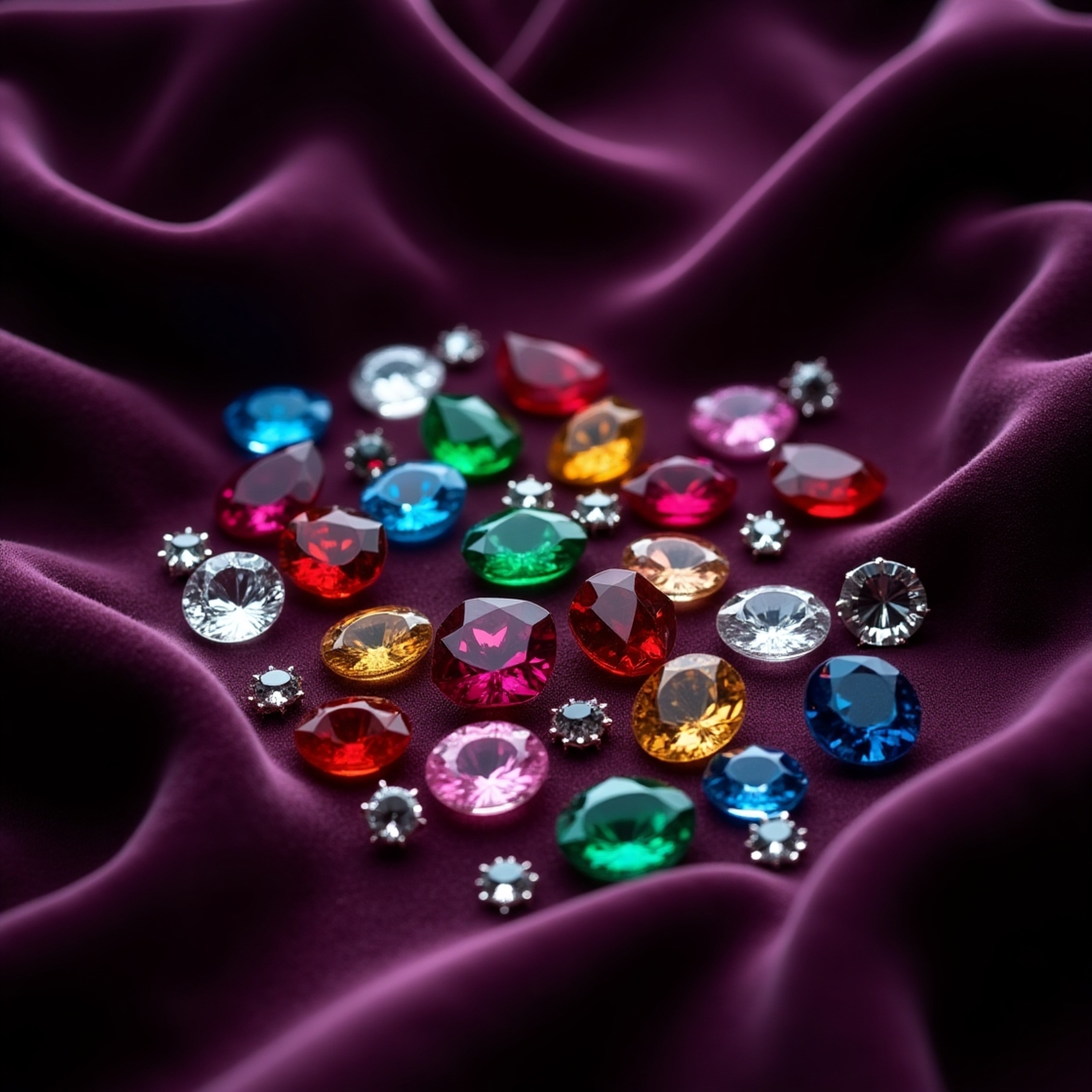 A captivating image showcasing a luxurious display of vibrant gemstones like rubies, emeralds, sapphires, and diamonds elegan