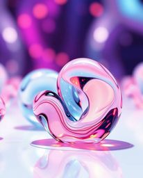 A captivating color sketchnote showcases blurred bokeh surrounding hyperrealistic, sharp-focus, surreal 3D fluid shapes that 
