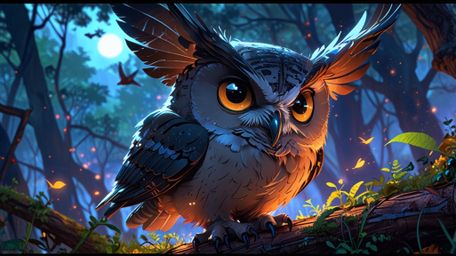 In a breathtakingly beautiful scene, created with the emotive depth of Pixar and the ethereal grace of anime, a wise blind ow