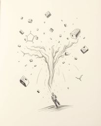 Explore a hand-drawn surreal storm featuring flying objects and broken gravity, rendered with a blurred bokeh effect and a sh