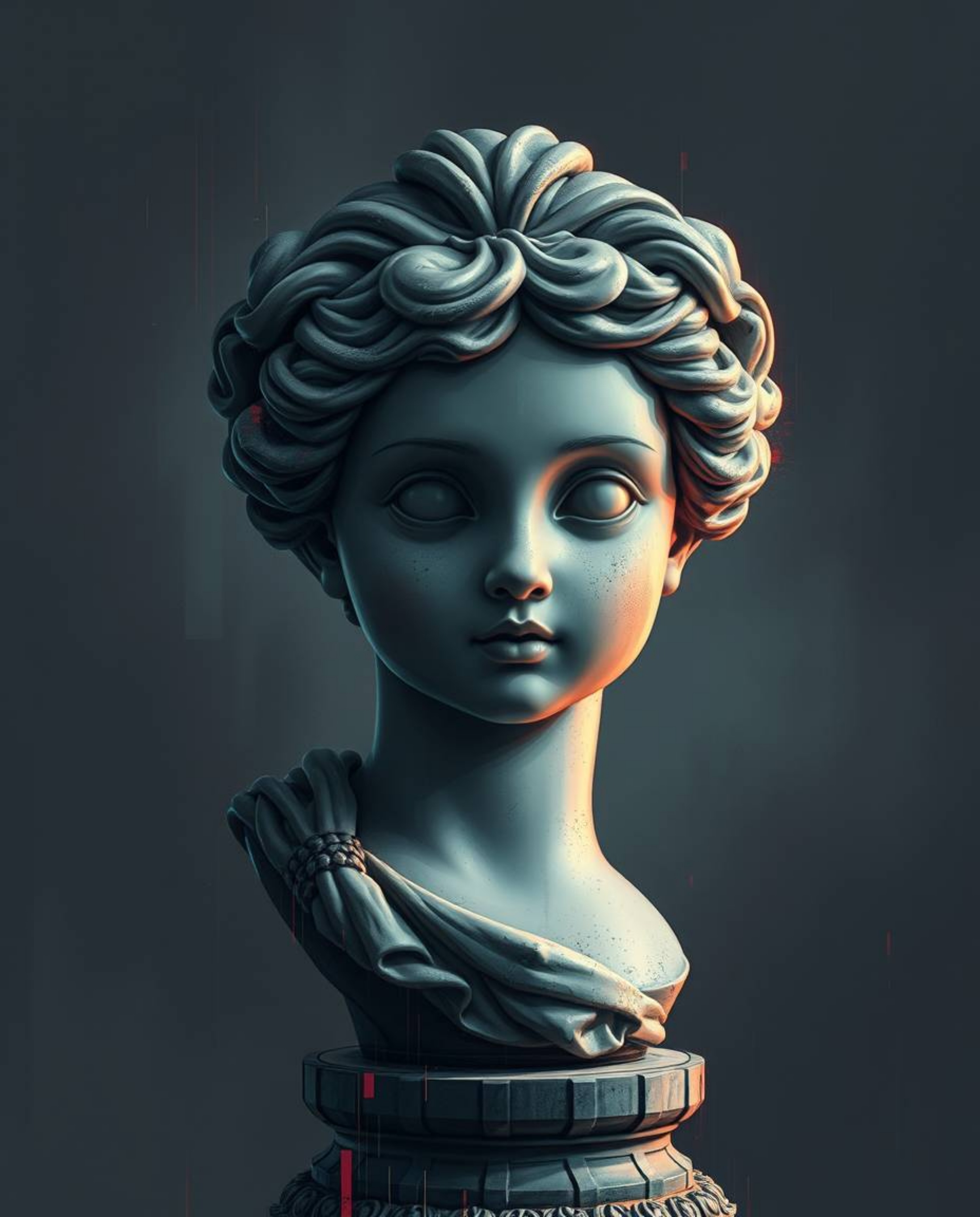 Discover a captivating digital painting in a classical style featuring an adorable, charming sculpture.  The artwork incorpor