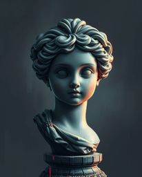 Discover a captivating digital painting in a classical style featuring an adorable, charming sculpture.  The artwork incorpor