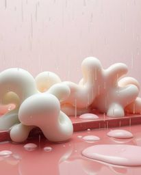 Immerse yourself in a surreal rainy landscape, a captivating photograph showcasing abstract liquid forms rendered in 3D with 
