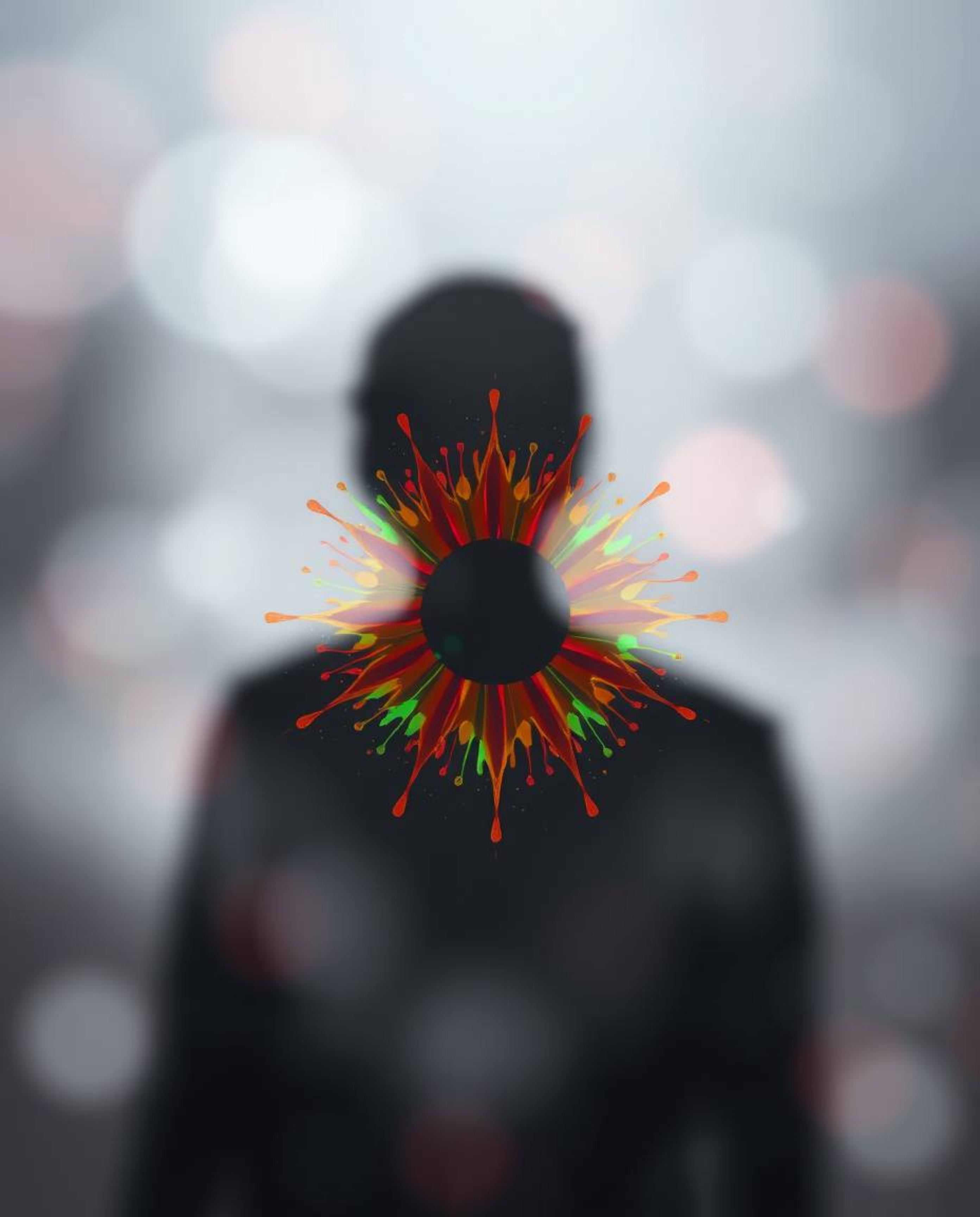 Explore the ethereal beauty of soft cinematic haze and blurred bokeh, culminating in vibrant, colorful splash patterns that s