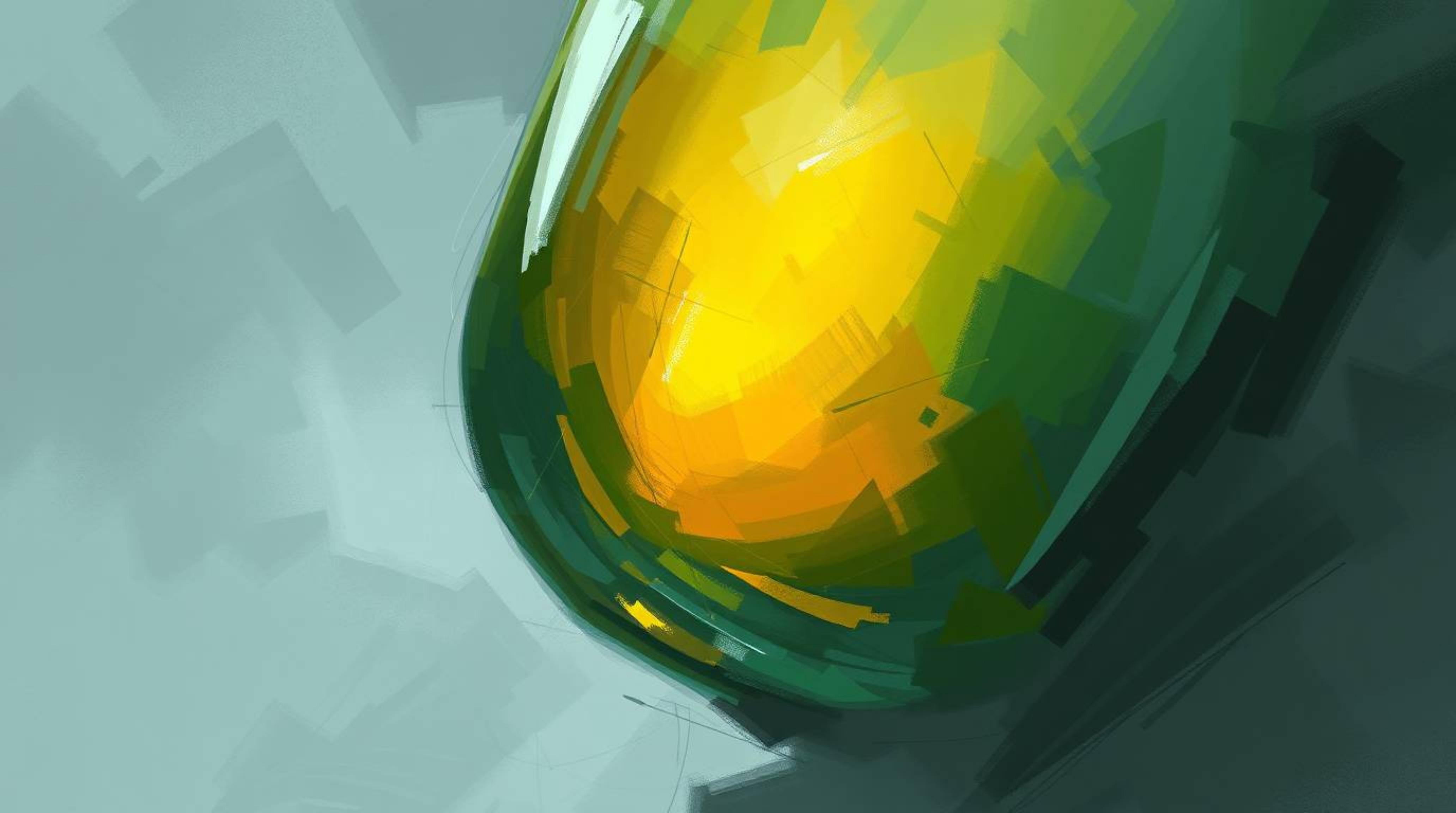 A dynamic digital sketch featuring a glass object with smooth gradient textures, rendered in a painterly style with loose str