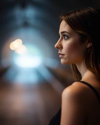 A captivating photograph showcases a person sharply in focus at the edge of a tunnel, gazing towards a light source.  The ima