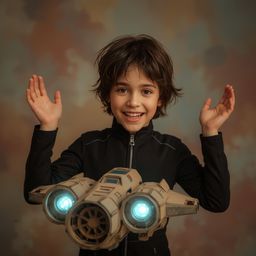 Exquisite high-fashion photography captures a joyful boy with radiant skin, building a magnificent, intricately detailed card
