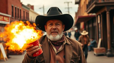 Experience a unique blend of classic Wild West action and ethereal street photography. This captivating image captures the sp