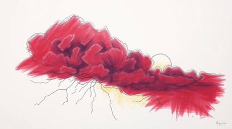This collection features stunning hand-drawn sketches of a thunderstorm illuminated by the vibrant colors of sunset, rendered
