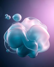A stunning 3D render showcasing fluid organic blobs gracefully floating in space. The use of translucent materials creates an