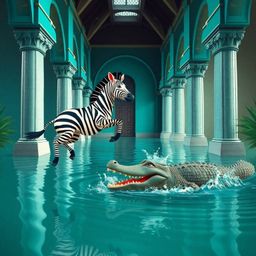 Immerse yourself in a luxurious and vibrant architectural color photograph featuring rich, deep teal hues. The scene playfull