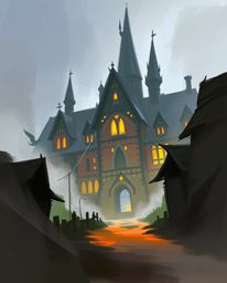 Explore a rough, dynamic digital sketch of a magical school rendered with loose painterly strokes and smooth gradient transit