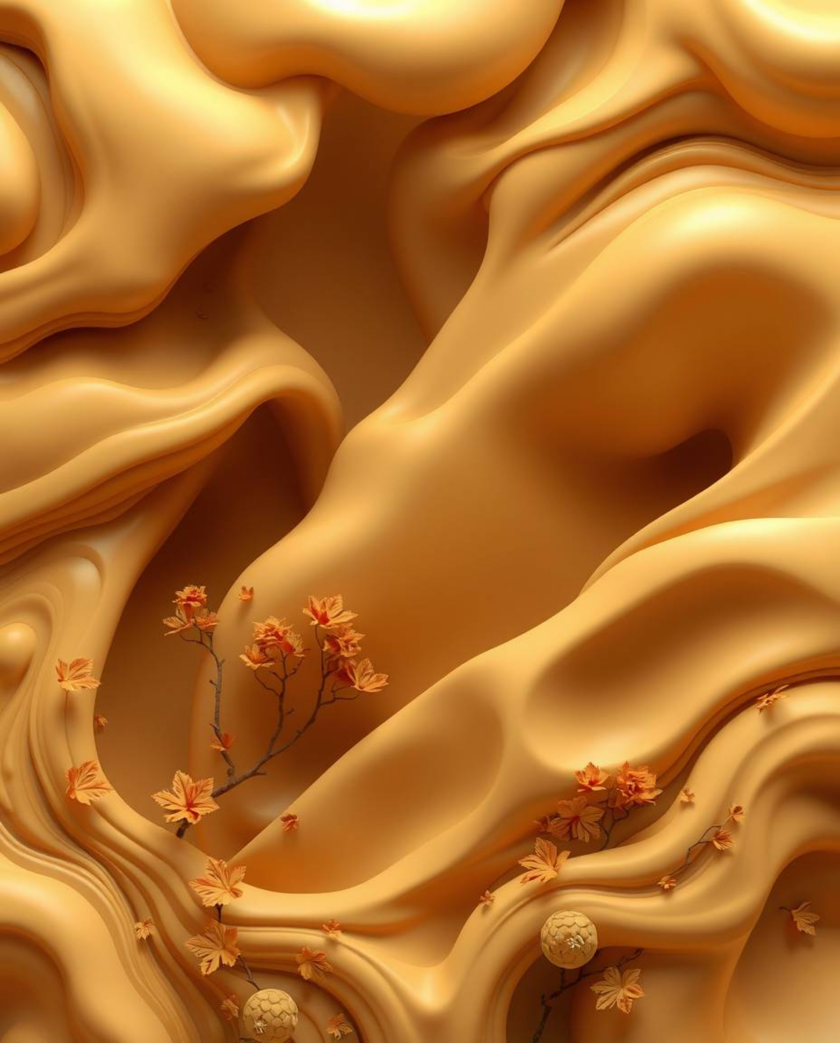 Explore a mesmerizing earth-toned 3D illustration showcasing fluid shapes seamlessly morphing into each other, bathed in warm