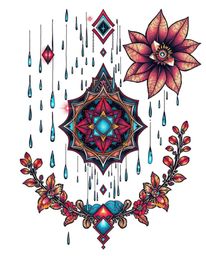 This traditional tattoo art print uniquely blends the old and the new, showcasing a wet rainy scene overlaid with a futuristi