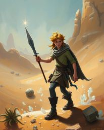 Embark on a breathtaking desert adventure with a brave Disney-style hero. This classic oil painting evokes an ethereal, spir