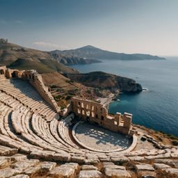 Discover a breathtaking traditional Greek amphitheater dramatically situated on a hilltop. This historical landmark offers st