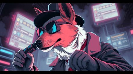 Dive into a surreal world where a canine detective utilizes cutting-edge technology.  This illustration features a dog sleuth