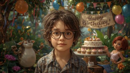 A high-resolution, commercially-professional stock photo captures a bright-eyed, bespectacled young prodigy with a kind, frec