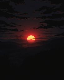 This is an Isekai anime style illustration capturing an intensely black sunset over the misty, rolling hills of Tuscany. The 