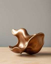 Explore the captivating world of cast bronze art featuring warm, smooth 3D fluid shapes suspended in zero gravity.  These pie