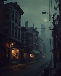Experience a captivating surreal street scene rendered in a moody style.  The image features low contrast, folding and twisti
