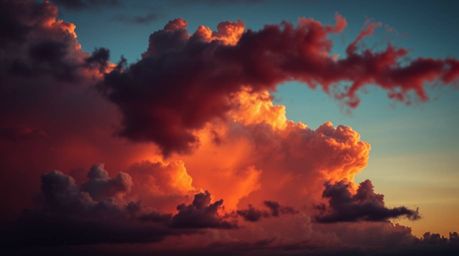 Capture the drama of nature with this rich burgundy and deep blue fine art photograph showcasing thunderstorm clouds illumina