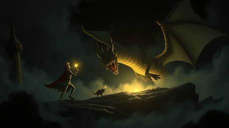 Explore a fantastical world where a charming prince battles a fearsome dragon, rendered in the classic 1950s animation style.