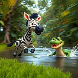 A captivating deep teal long exposure photograph showcases a cute 3D cartoon zebra with expressive eyes and a friendly smile 