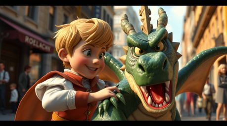 Experience a captivating moment of street photography featuring a charming prince with rosy cheeks and blonde hair bravely ba