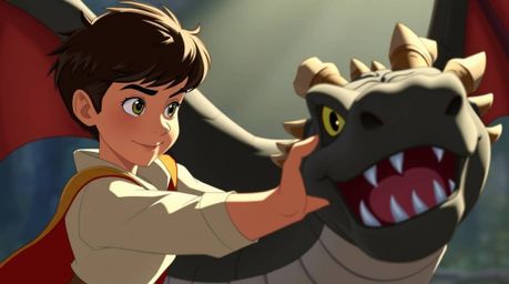 A captivating image depicting a charming prince with delicate features, bravely battling a fierce dragon.  Rendered in a nost
