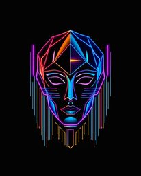 This striking geometric logo design features clean lines and vibrant electric colors, depicting a human face seamlessly morph