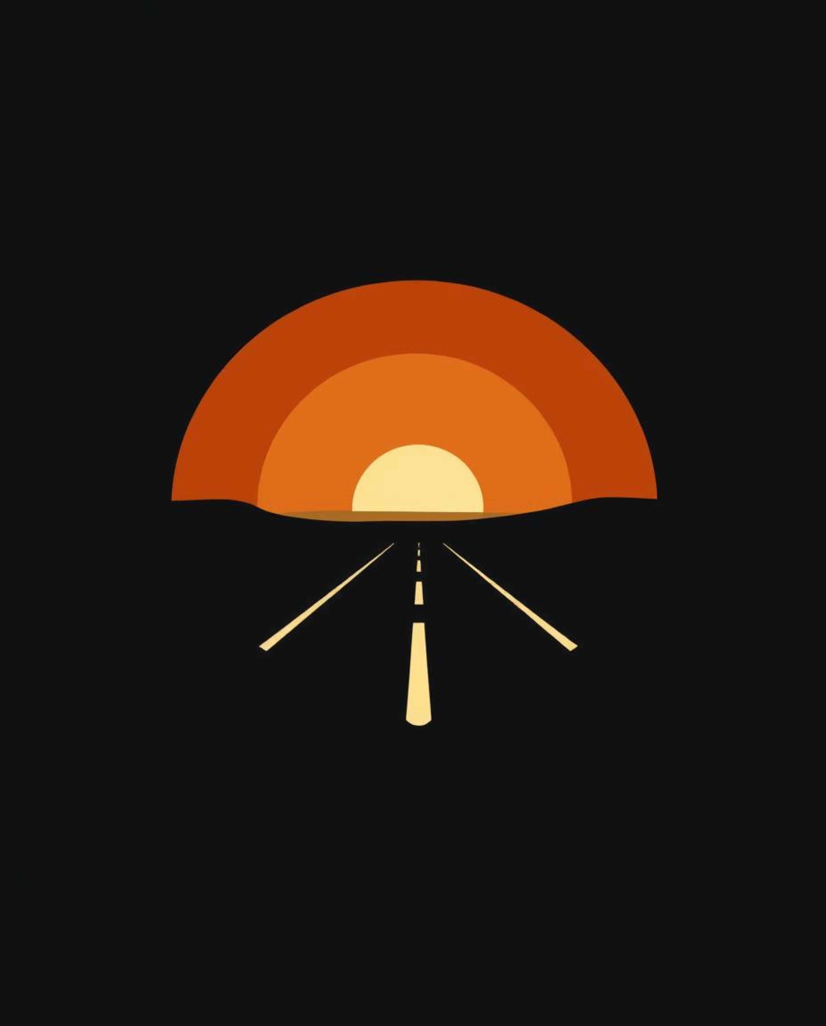 This is a geometric logo design featuring a sunset over a coastal highway, executed in a strong and moody style. The design i