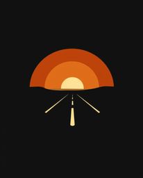 This is a geometric logo design featuring a sunset over a coastal highway, executed in a strong and moody style. The design i