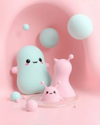 Immerse yourself in a dreamlike world of surreal imagery, featuring adorable and cute abstract 3D liquid forms rendered in so