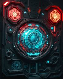 Explore a futuristic digital interface brought to life with geometric patterns and holographic elements, meticulously rendere