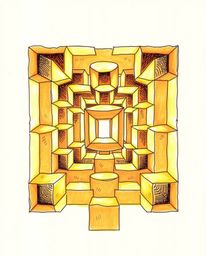 Explore a hand-drawn color sketchnote showcasing a mesmerizing repetitive cube pattern inspired by Escher's impossible geomet