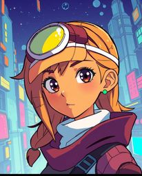A captivating illustration showcases a young, tan-skinned inventor girl in a vibrant, futuristic cityscape.  Rendered in a st