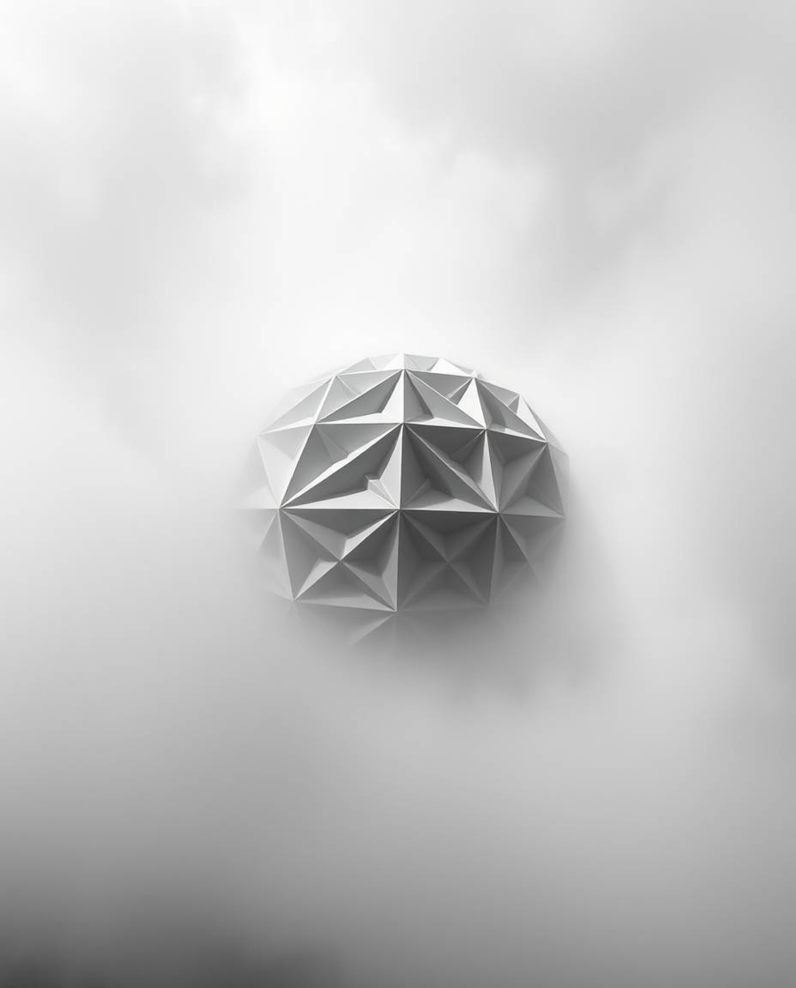 Experience a captivating monochrome image featuring a striking 3D geometric pattern reminiscent of folded paper.  The scene i