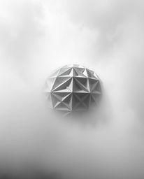 Experience a captivating monochrome image featuring a striking 3D geometric pattern reminiscent of folded paper.  The scene i