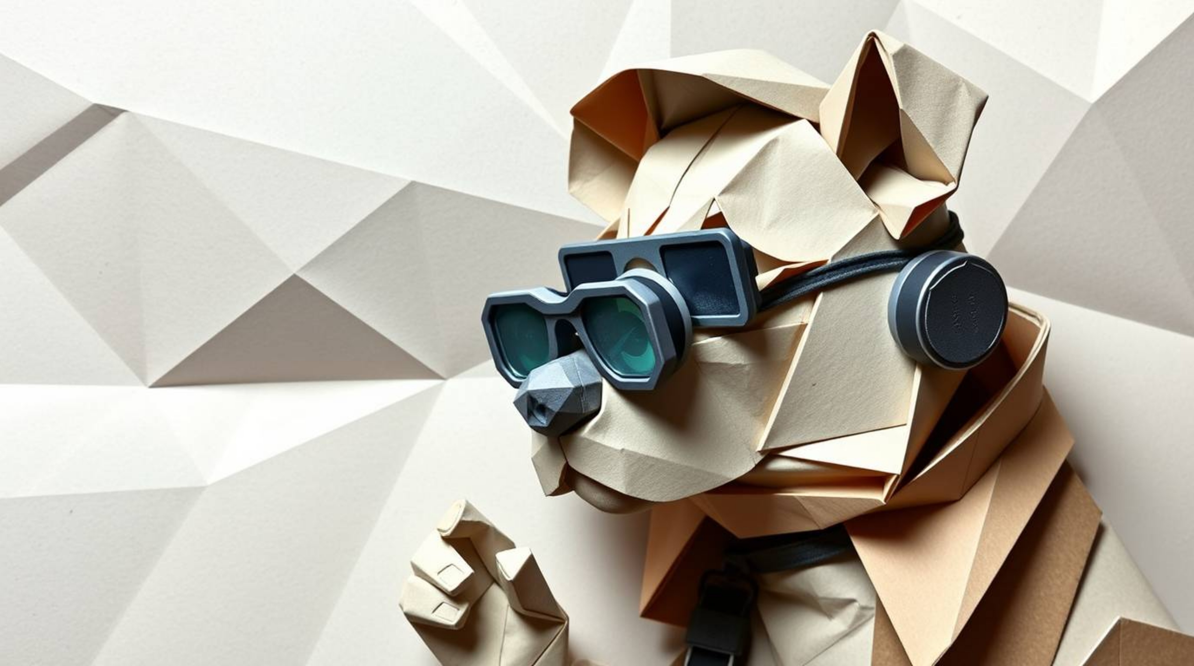 Explore an intricate origami-style illustration featuring a dog detective. This unique artwork combines the art of paper fold