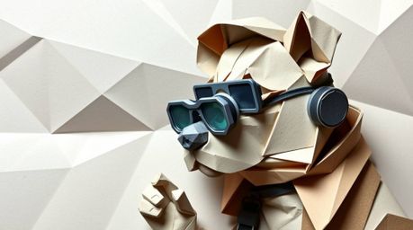 Explore an intricate origami-style illustration featuring a dog detective. This unique artwork combines the art of paper fold
