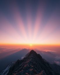 This image showcases a sunset viewed from a high alpine peak, captured from a stunning high-angle perspective. The scene is d