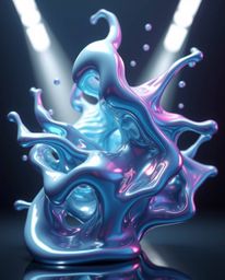 This digital rendering showcases dynamic and dreamlike surreal imagery, featuring sculptural 3D fluid shapes that resemble me
