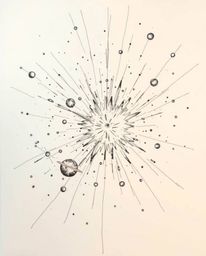 Explore a dramatic, cinematic, hand-drawn sketch depicting colliding galaxies in a cosmic explosion. This artwork features ro