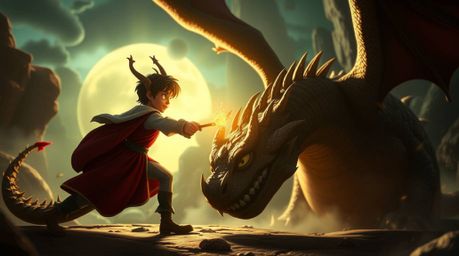 A charming prince confronts a fearsome dragon in a captivating 1950s-inspired animation. The surreal visuals, intense lighti